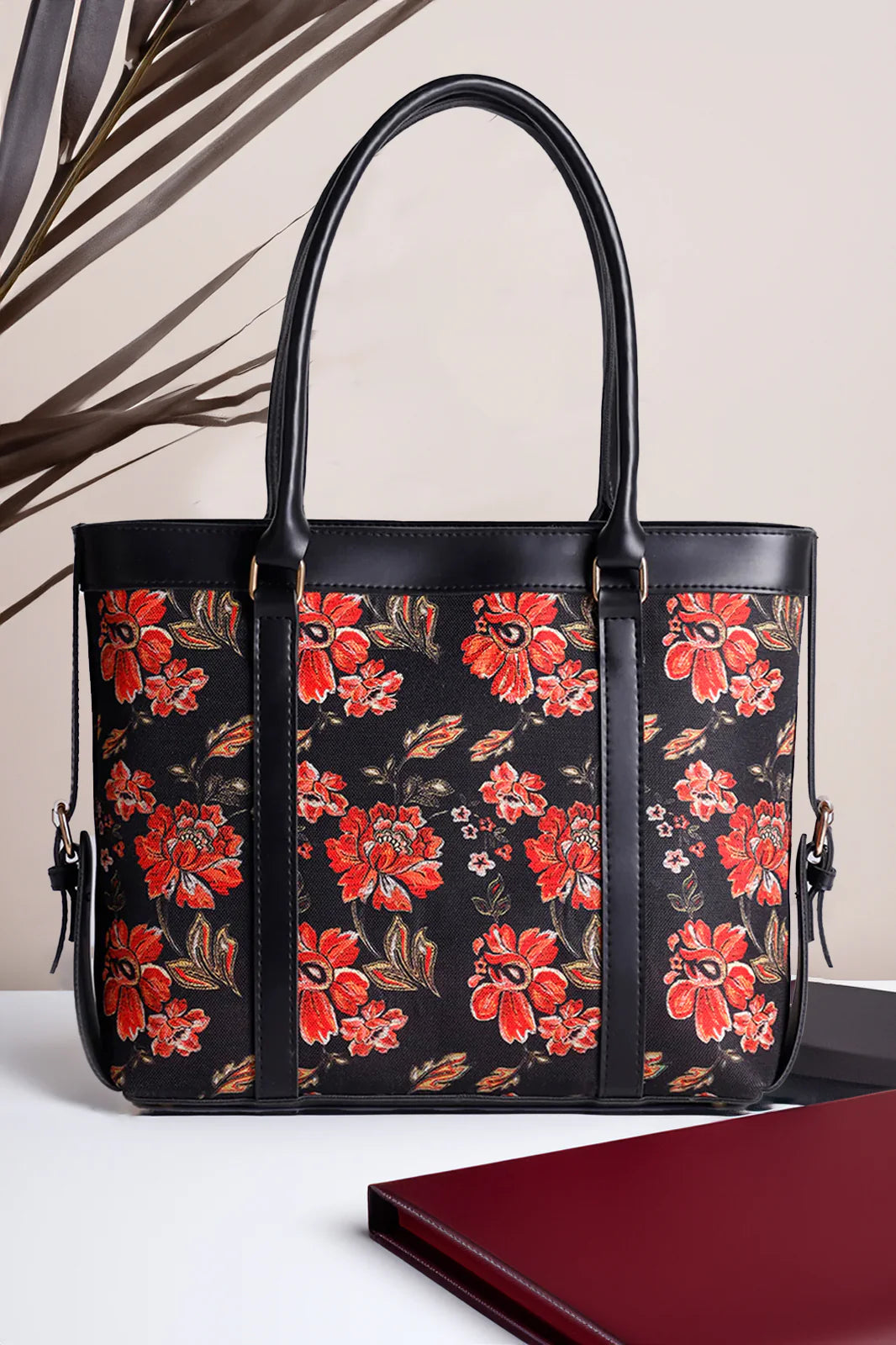 Culture Strap Canvas Tote Bag Red Floral