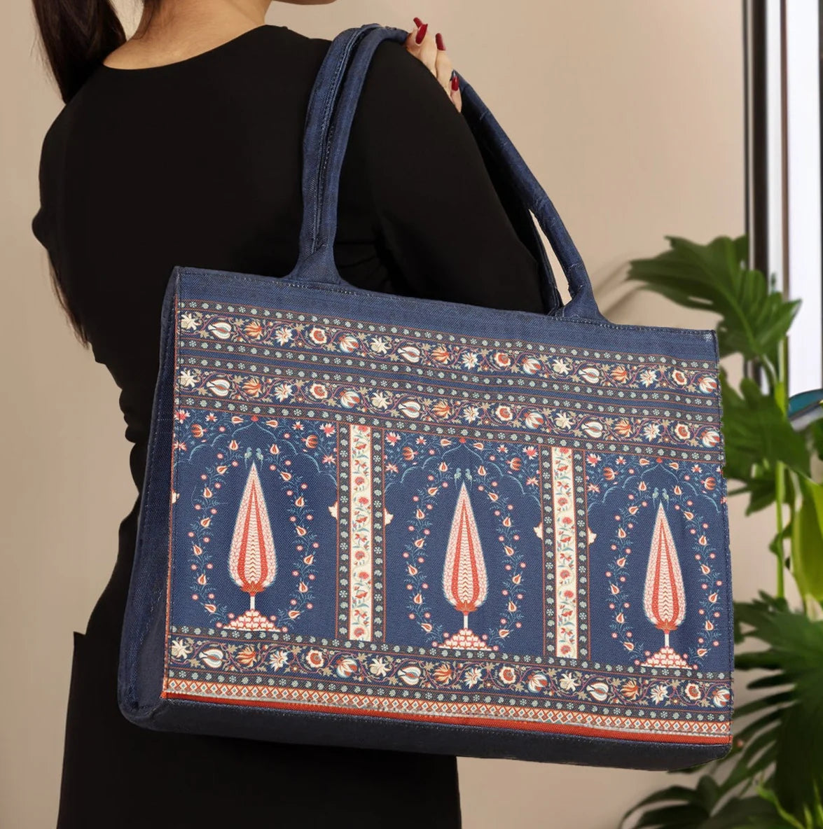 Culture Canvas Tote Bags Blue Folk