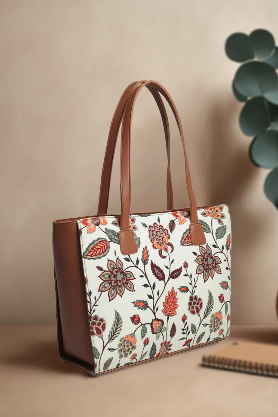 Culture Side Rexine Canvas Tote Beige Floral