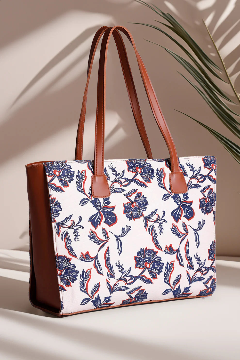 Culture Side Rexine Canvas Tote Blue Floral