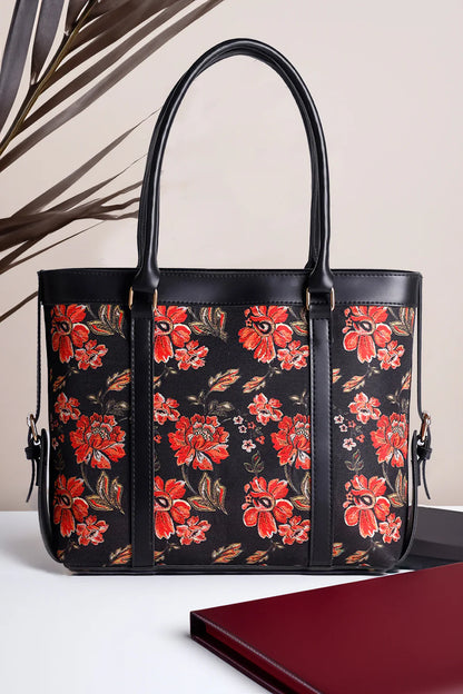 Culture Strap Canvas Tote Bag  Red Floral