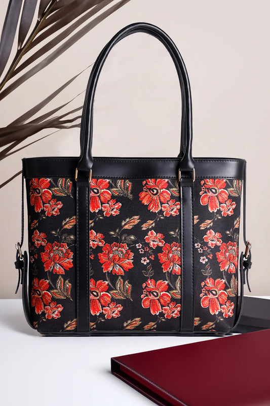 Culture Strap Canvas Tote Bag  Red Floral