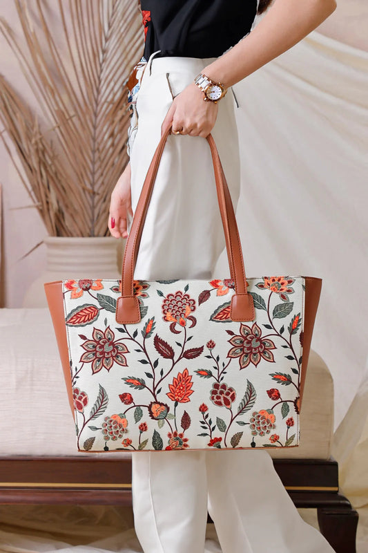 Culture Side Rexine Canvas Tote Beige Floral