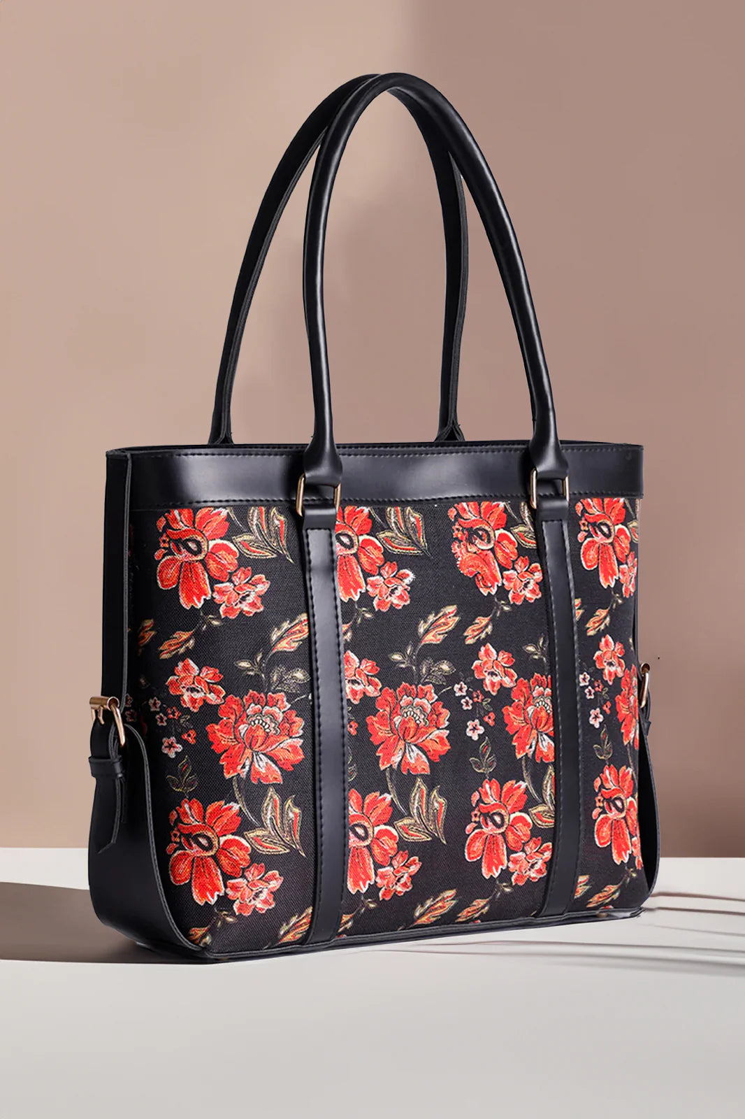 Culture Strap Canvas Tote Bag  Red Floral