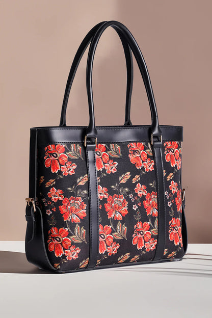 Culture Strap Canvas Tote Bag  Red Floral