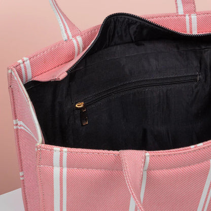 Culture - Pink Breeze Striped Tote Canvas Bag